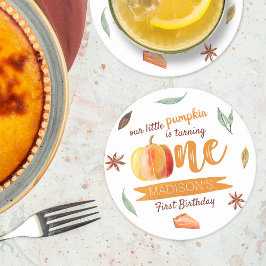Little Pumpkin Fall 1. Geburtstag Runder Pappuntersetzer