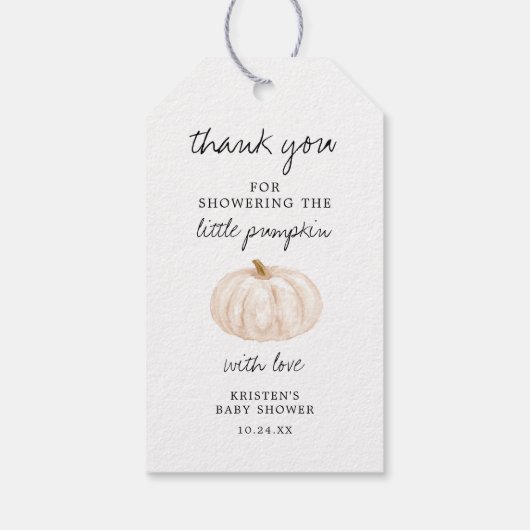 Little Pumpkin Fall Baby Dusche Danke Geschenkanhänger (Rückseite)