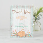 Little Pumpkin Fall Baby Dusche Danke Karte (Stehend Vorderseite)