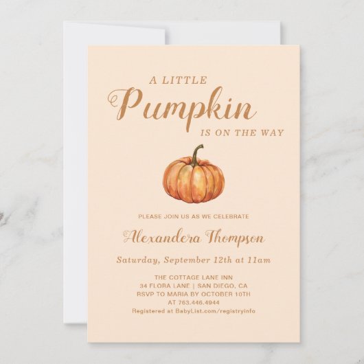 Little Pumpkin Fall Baby Dusche Einladung (Vorderseite)