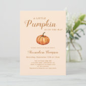 Little Pumpkin Fall Baby Dusche Einladung (Stehend Vorderseite)