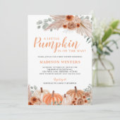 Little Pumpkin Fall Baby Dusche Einladung (Stehend Vorderseite)