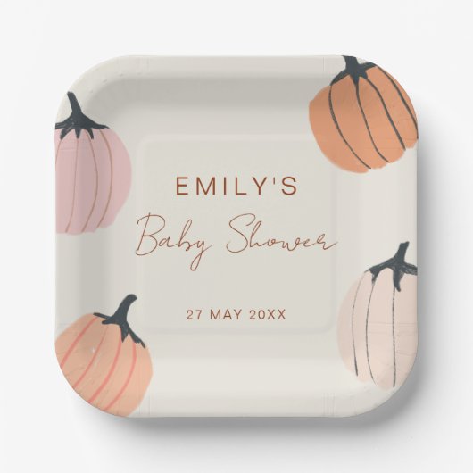 Little Pumpkin Fall Baby Dusche Pappteller (Vorderseite)