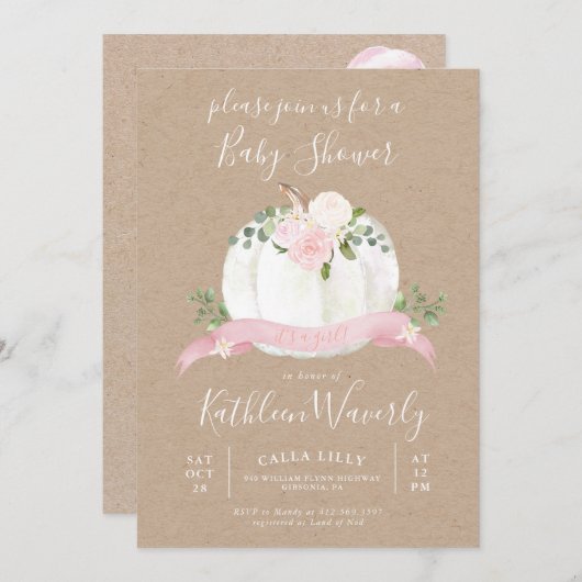 Little Pumpkin Fall Baby Shower Invitation Girl Einladung (Vorne/Hinten)