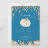 Little Pumpkin Fall Birthday Watercolor Blue Einladung (Vorderseite)