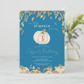 Little Pumpkin Fall Birthday Watercolor Blue Einladung (Stehend Vorderseite)