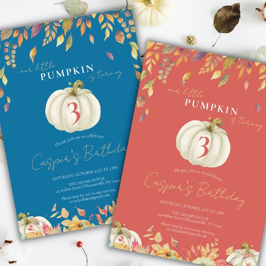 Little Pumpkin Fall Birthday Watercolor Blue Einladung