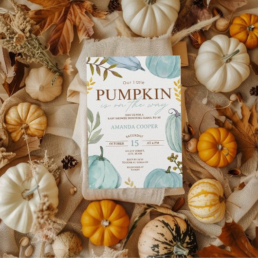 Little Pumpkin Fall Blue Boy Baby Dusche Einladung