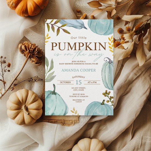 Little Pumpkin Fall Blue Boy Baby Dusche Einladung