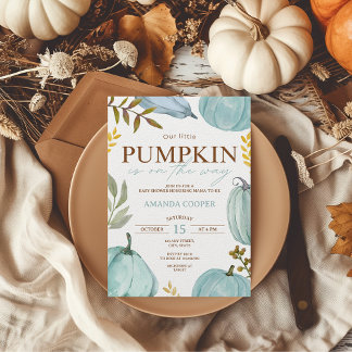 Little Pumpkin Fall Blue Boy Baby Dusche Einladung