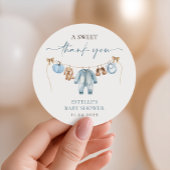 Little Pumpkin Fall Blue Boy Baby Shower Fevor Runder Aufkleber