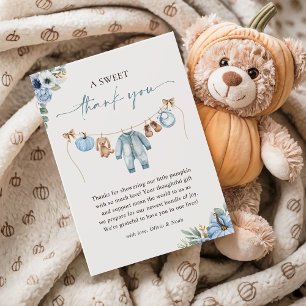 Little Pumpkin Fall Blue Floral Boy Baby Dusche Dankeskarte