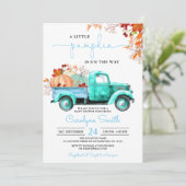 Little Pumpkin Fall Blue Truck Baby Dusche Einladung (Stehend Vorderseite)