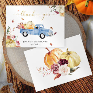 Little Pumpkin Fall Blue Vintag Truck Baby Dusche Dankeskarte