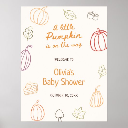 Little Pumpkin Fall Doodle Babydusche Willkommen Poster (Vorne)