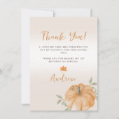 Little Pumpkin Fall Erster Geburtstag Dankeskarte (Vorderseite)