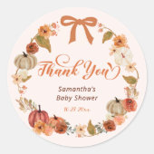 Little Pumpkin Fall Floral Baby Dusche Danke Runder Aufkleber (Vorderseite)