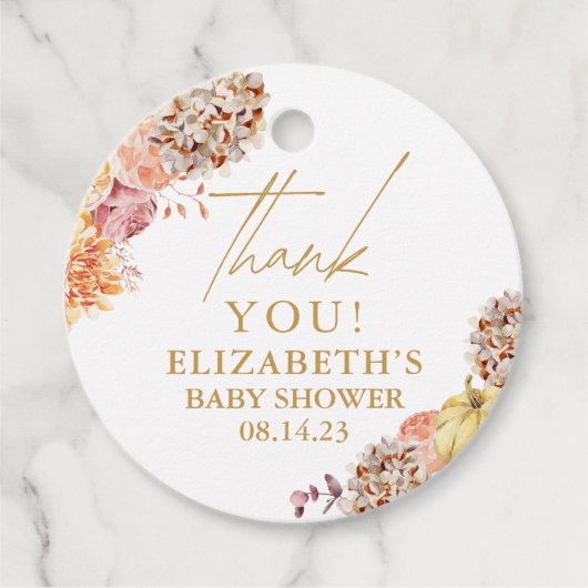 Little Pumpkin Fall Floral Baby Dusche Geschenkanhänger (Vorderseite)