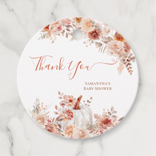 Little Pumpkin Fall Floral Baby Dusche Geschenkanhänger (Vorderseite)