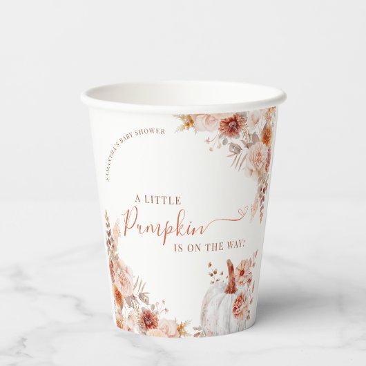 Little Pumpkin Fall Floral Baby Dusche Pappbecher (Rückseite)