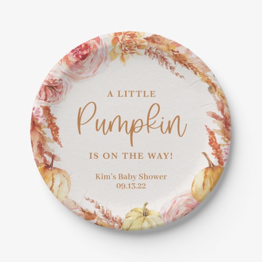 Little Pumpkin Fall Floral Baby Dusche Pappteller (Vorderseite)