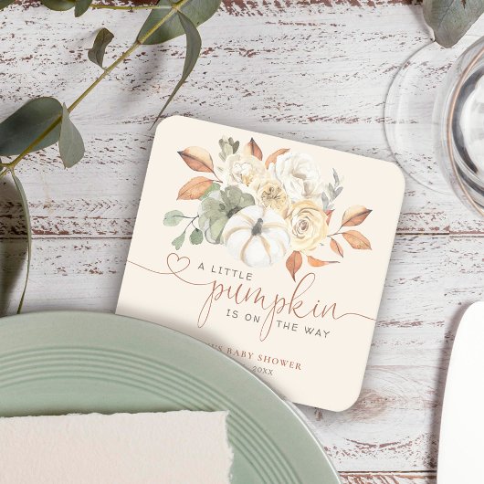 Little Pumpkin Fall Floral Baby Dusche Rechteckiger Pappuntersetzer