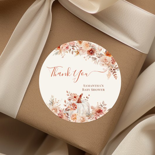 Little Pumpkin Fall Floral Baby Dusche Runder Aufkleber