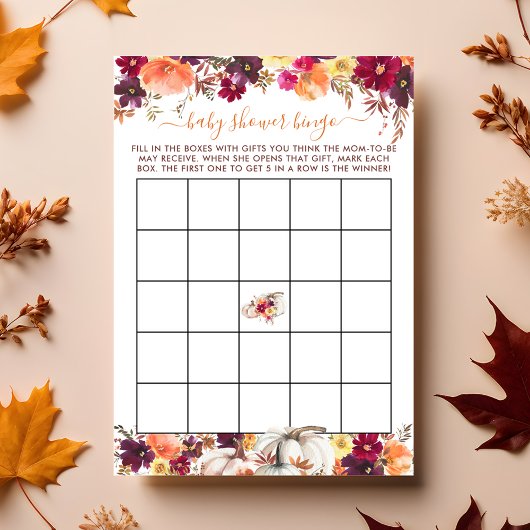 Little Pumpkin Fall Floral Baby Shower Bingo Card Einladung