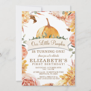 Little PUMPKIN Fall Floral Geburtstagsparty Einlad Einladung