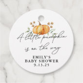 Little Pumpkin Fall Floral Neutral Baby Dusche Geschenkanhänger (Vorderseite)