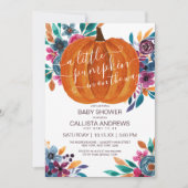 Little Pumpkin Fall Floral Watercolor Babydusche Einladung (Vorderseite)