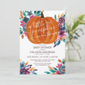 Little Pumpkin Fall Floral Watercolor Babydusche Einladung (Stehend Vorderseite)
