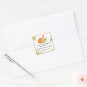 Little Pumpkin Fall Floral Watercolor Babydusche Quadratischer Aufkleber