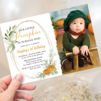 Little Pumpkin Fall Foto erster Geburtstag Einladung