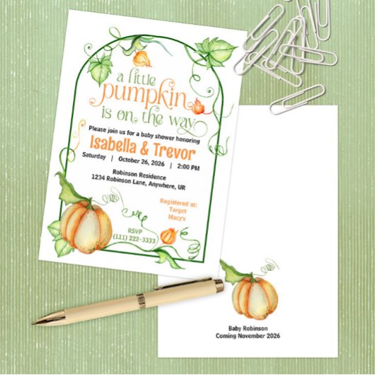 Little Pumpkin Fall Gender Neutral Baby Dusche Einladung