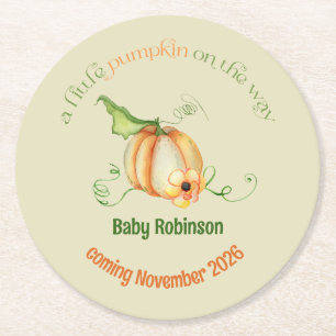 Little Pumpkin Fall Gender Neutral Baby Dusche Runder Pappuntersetzer