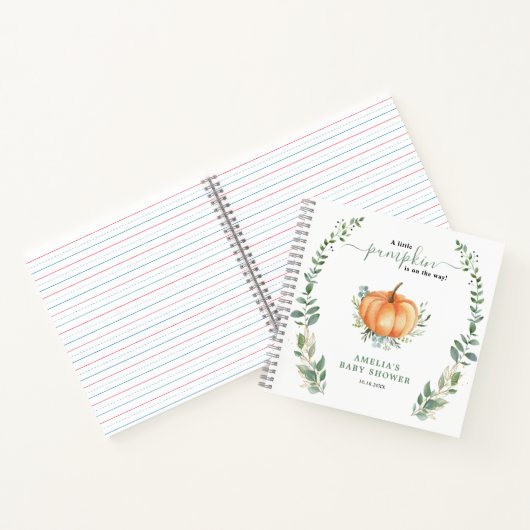 Little Pumpkin Fall Greenery Baby Shower Gästebuch Notizblock (Innenseite)
