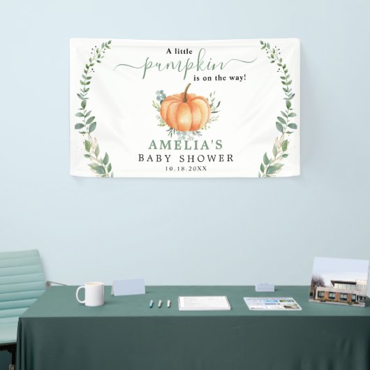 Little Pumpkin Fall Greenery Gold Baby Dusche Banner (Messeveranstaltung)