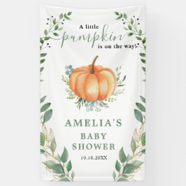Little Pumpkin Fall Greenery Gold Baby Dusche Banner