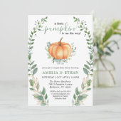 Little Pumpkin Fall Greenery | Paare Babydusche Einladung (Stehend Vorderseite)