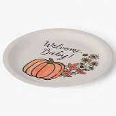 Little Pumpkin Fall Harvest Begrüßungs-Baby-Dusche Pappteller (Schrägansicht)