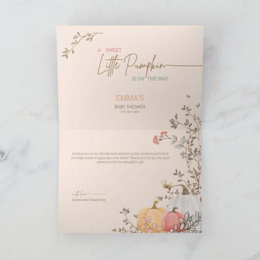 Little Pumpkin Fall Herbstdusche Dankeskarte (Innenseite)