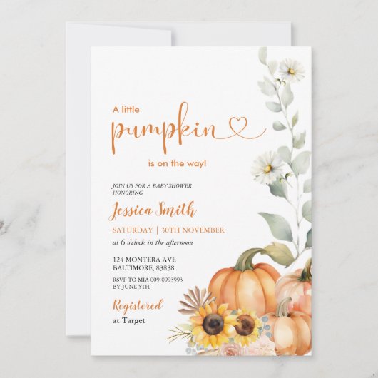Little Pumpkin Fall Herbstdusche Einladung (Vorderseite)