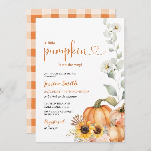 Little Pumpkin Fall Herbstdusche Einladung (Vorne/Hinten)