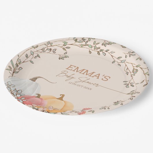 Little Pumpkin Fall Herbstdusche Pappteller (Schrägansicht)