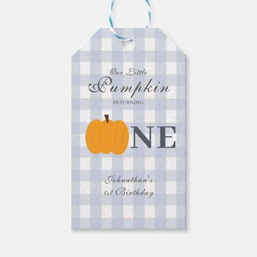 Little Pumpkin Fall Pastel Blue Erster Geburtstag Geschenkanhänger (Vorderseite)
