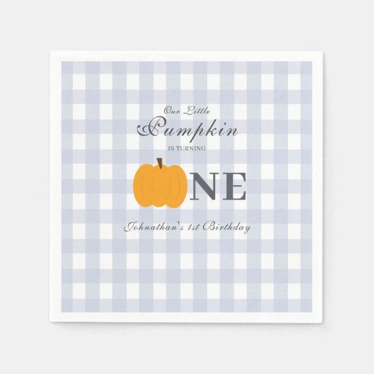 Little Pumpkin Fall Pastel Blue Erster Geburtstag Serviette (Vorderseite)