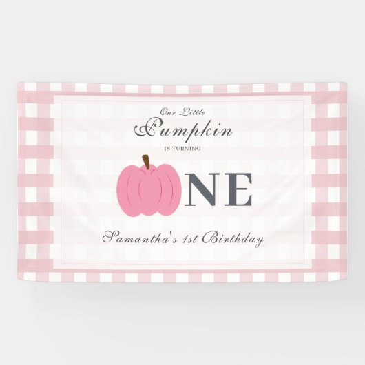 Little Pumpkin Fall Pastel Pink Erster Geburtstag Banner (Horizontal)