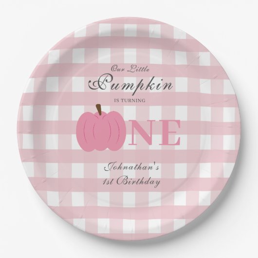 Little Pumpkin Fall Pastel Pink Erster Geburtstag Pappteller (Vorderseite)