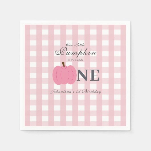 Little Pumpkin Fall Pastel Pink Erster Geburtstag Serviette (Vorderseite)